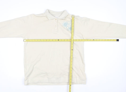 EWM Pure Classics Women's Beige Embroidered Henley Sweatshirt Size L 18-20
