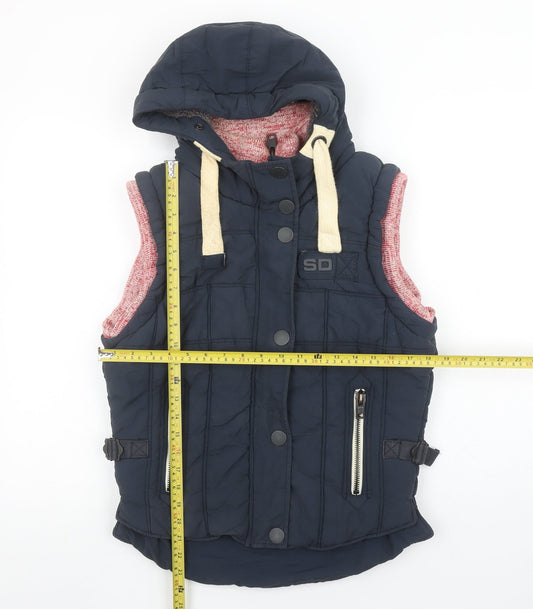 Superdry Women's Blue Puffer Hooded Waistcoat Size M