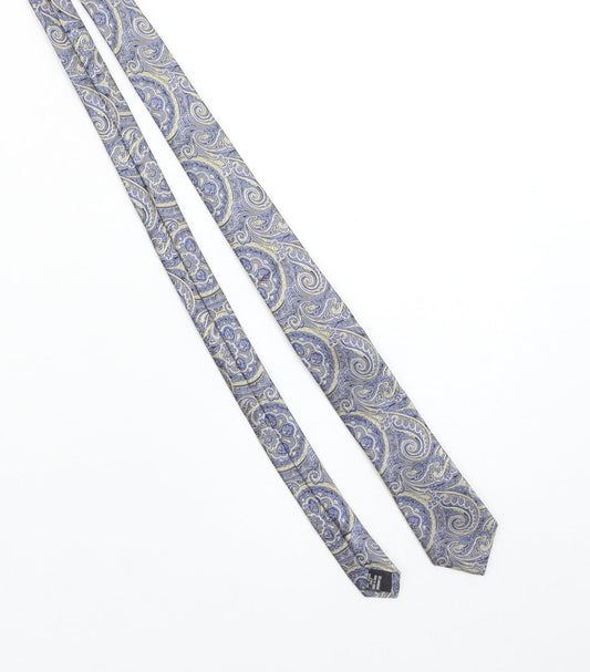 Moss London Men's Blue Paisley 100% Silk Slim Tie