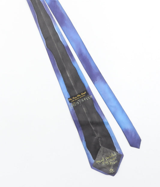 The Ties The Limit Men's Blue Hand Painted Silk Tie Abstract Retro Art One Size