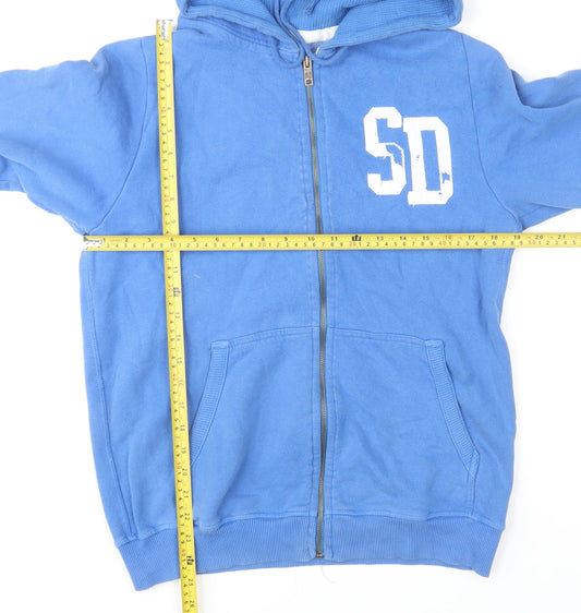Superdry Men’s Blue Full Zip Hoodie S Regular Fit Logo Fleece
