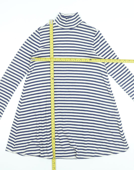 Gap Teens Blue White Striped A-Line Jersey Dress Long Sleeve Roll Neck 10-12