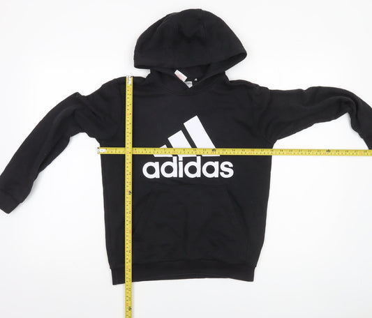 Adidas Boys Black Pullover Hoodie 11-12 Years Logo Cotton Blend