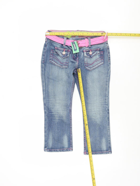 Denim Co Girls Blue Straight Jeans 9-10 Years with Pink Belt