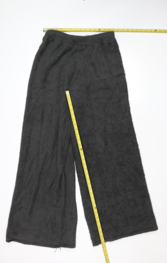 In The Style Women’s Black Wide-Leg Acrylic Polyamide Trousers Size 12