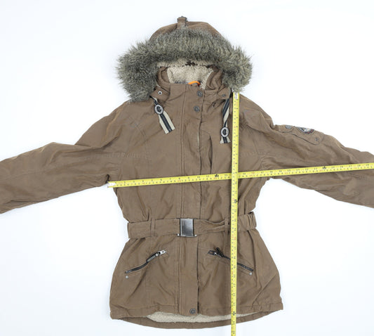 G.I.G.A. DX by Killtec Women's Brown Parka Jacket Size 10 Hooded Belted