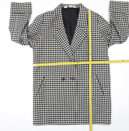 Bellino Women's Black Houndstooth Wool Blend Double-Breasted Blazer Size 10