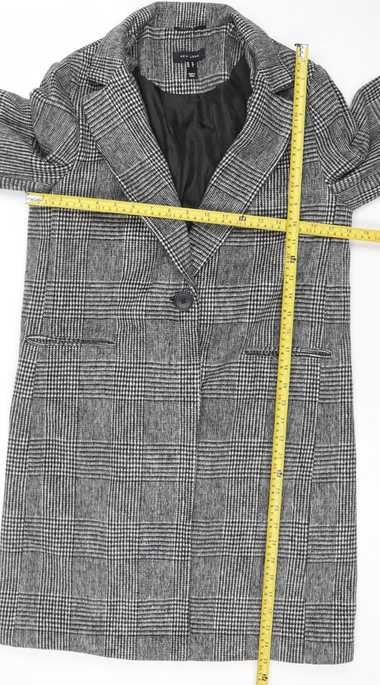 New Look Women’s Grey Check Blazer UK 10 Classic Mid-Length Jacket