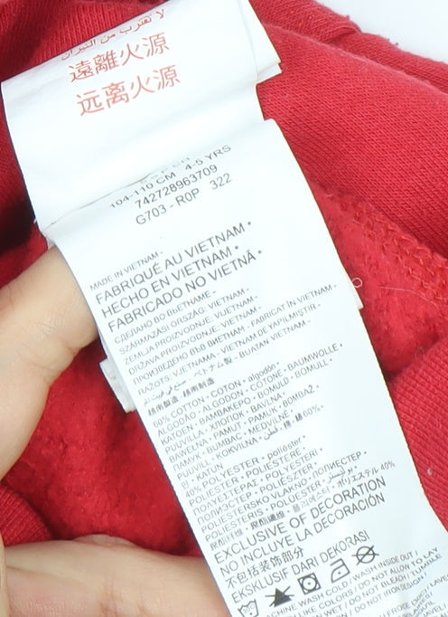 Nike Boys Red Pullover Hoodie 4-5 Years Cotton Blend Logo Graphic