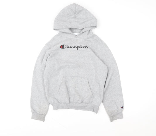 Additional front view of Champion girls’ grey pullover hoodie medium fleece logo sweatshirt