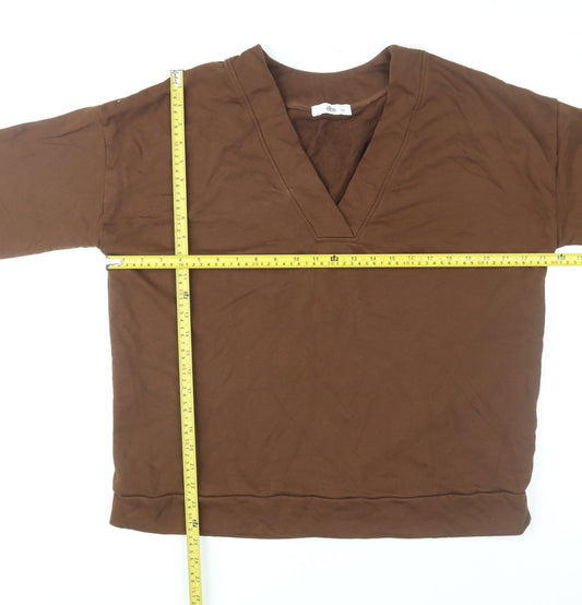 Ellos Women Brown V-Neck Pullover Sweatshirt Size 16/18 Cotton Blend