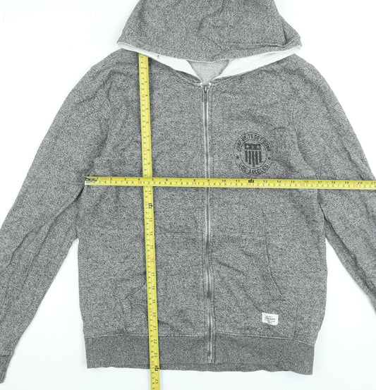 H&M Boys Grey Full Zip Hoodie 14 Years Cotton Casual Sweatshirt