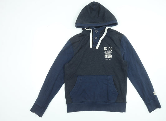 Mens UK M Regular JACK & JONES Blue Henley Hoodie