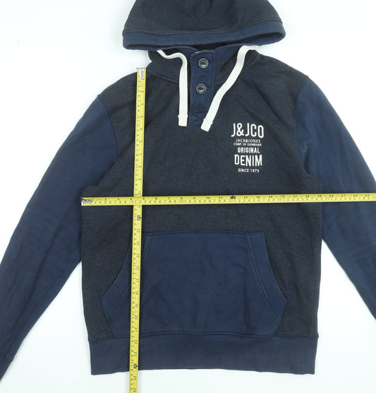 Mens UK M Regular JACK & JONES Blue Henley Hoodie