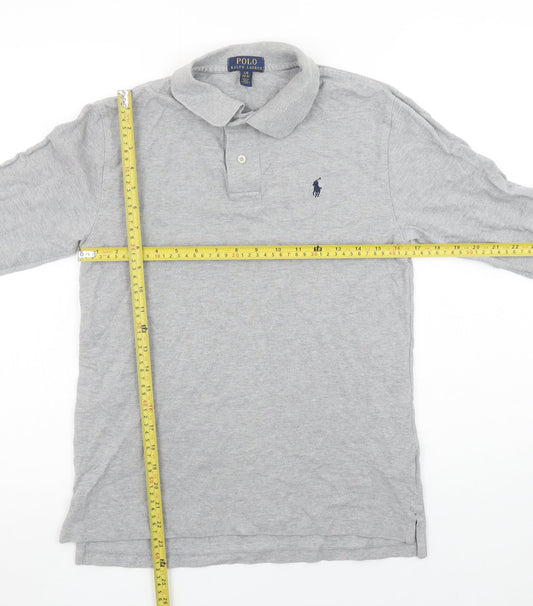 Ralph Lauren Boys Grey Long Sleeve Cotton Polo Shirt Size 14-16 Years