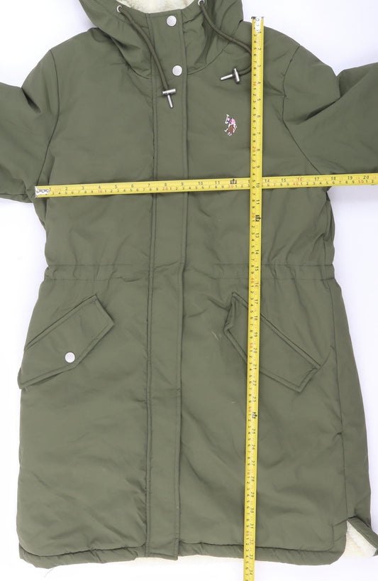 Womens UK Size 10 Regular U.S. Polo Assn. Green Nylon Coat