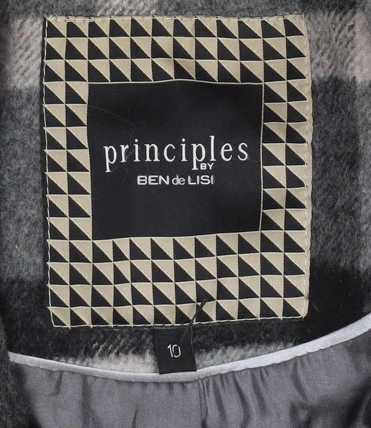 Principles by Ben de Lisi Women's Grey Checked Wool Blend Mid-Length Coat Size 10