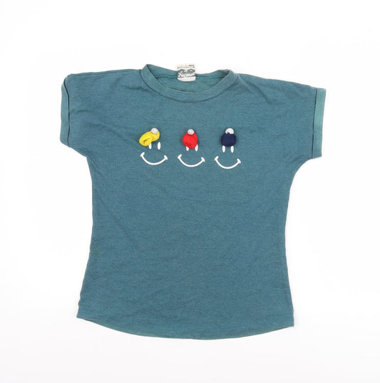 Additional front view of Lee Cooper girls’ blue graphic smiley short sleeve t-shirt 6 years