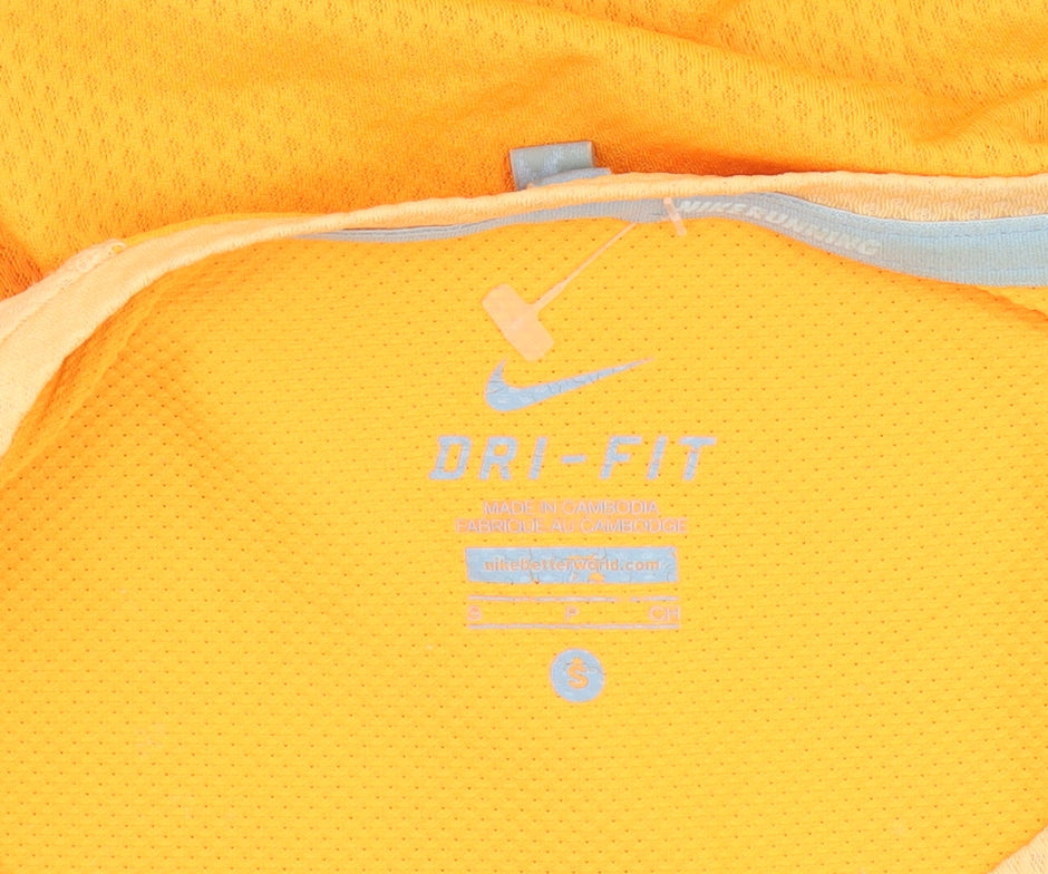 Nike Womens Yellow Dri-FIT Running T-Shirt Size S Lightweight Gym Top