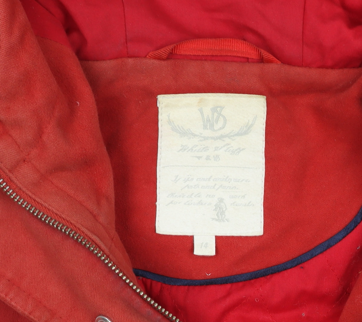 White Stuff Women's Red Hooded Cotton Parka Coat Size 14