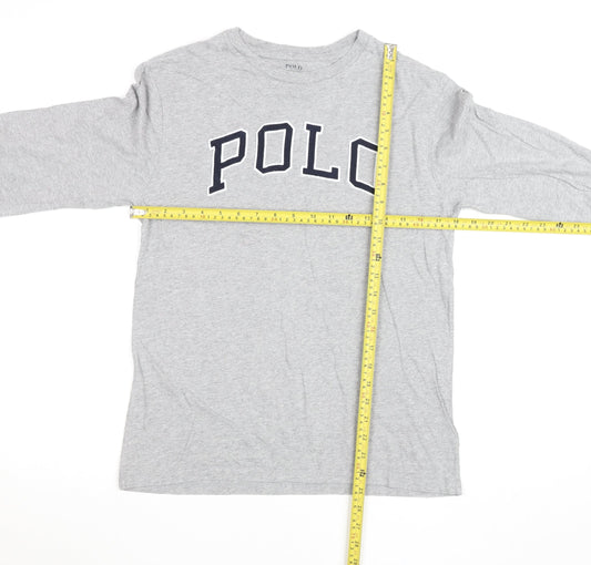 Ralph Lauren Women's Grey Long Sleeve Cotton Logo T-Shirt L