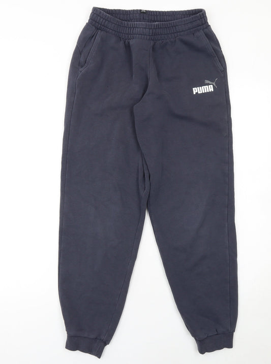 Puma Boys Blue Jogger Sweatpants 15-16 Years Elastic Waist Fleece Trousers