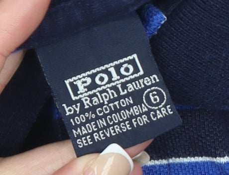 Ralph Lauren Boys Blue Striped Short Sleeve Polo Shirt Age 6 Cotton