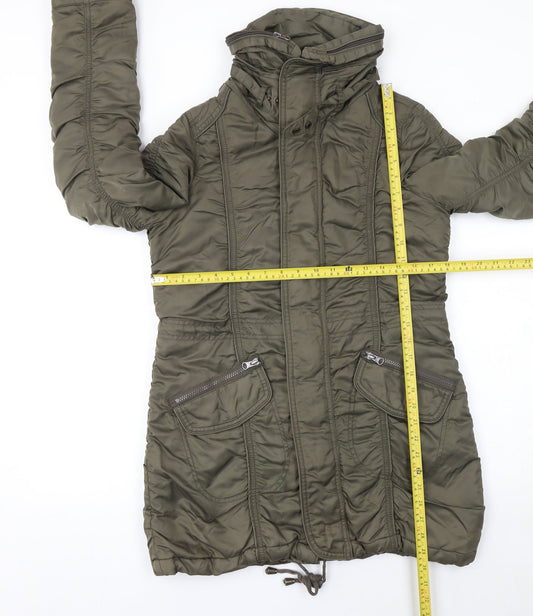 Pink Women’s Green Long Hooded Puffer Coat Size S Polyamide
