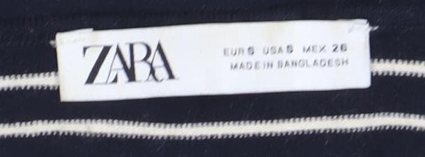 ZARA Women Black White Striped Long Sleeve Cotton T-Shirt XS