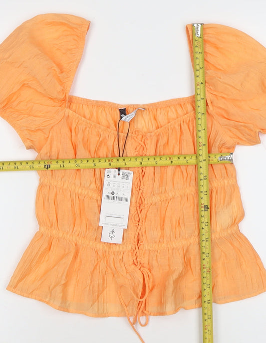 Stradivarius Women's Orange Puff Sleeve Tunic Blouse Size S