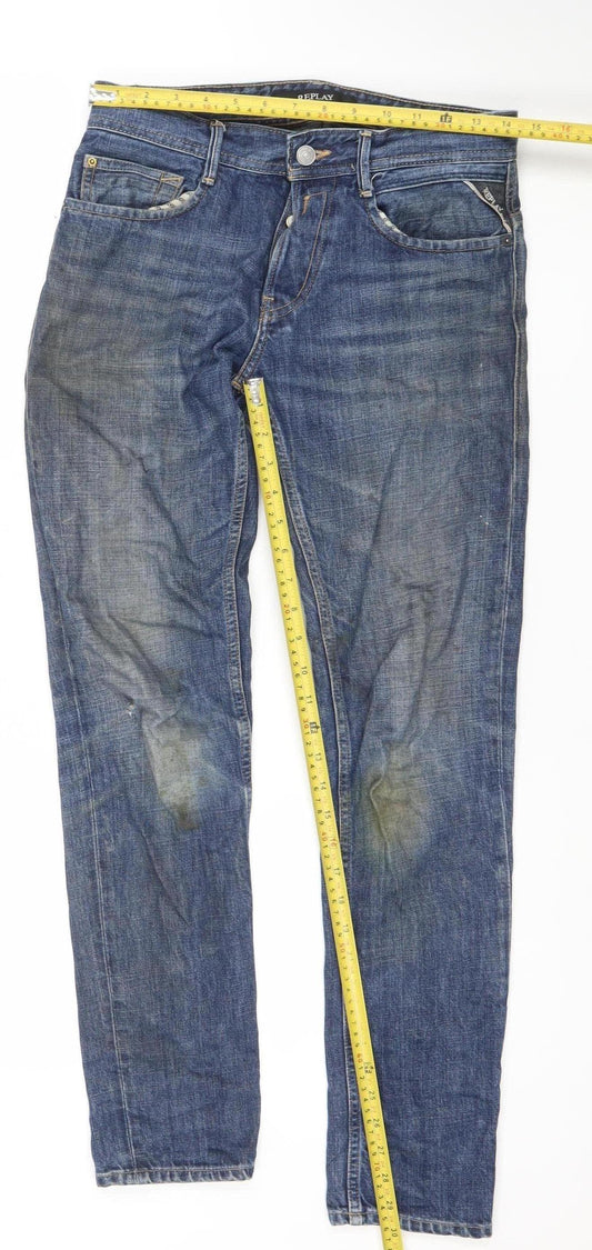 Replay Men's Blue Denim Straight Jeans 28W 30L Regular Fit