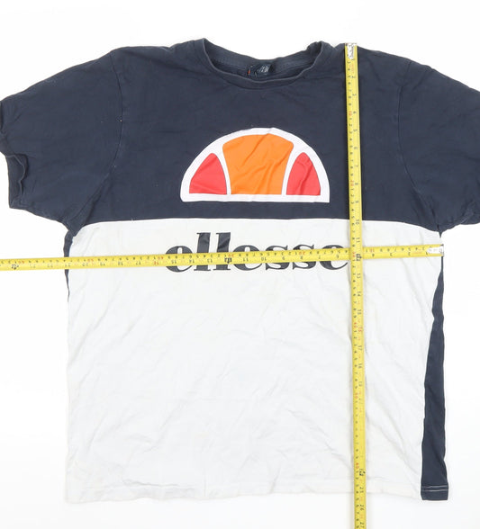 Ellesse Men's Blue XL Colourblock Logo Crew Neck T-Shirt