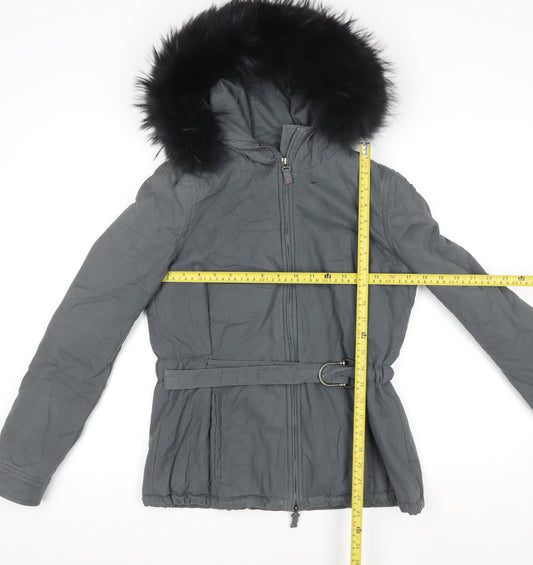 Harmont & Blaine Womens Grey Cotton Belted Parka Jacket Size 12