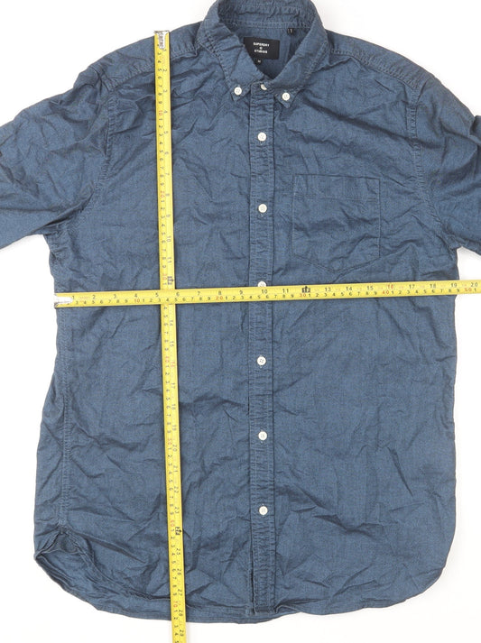Superdry Studios Men's Blue Cotton Button-Up Shirt Size M Regular Fit