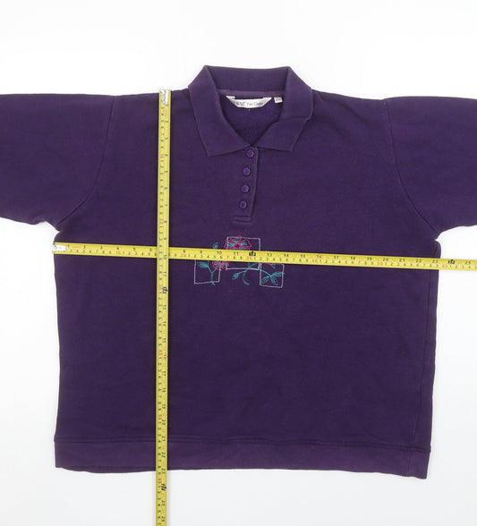 EWM Pure Classic Women's Purple Embroidered Henley Sweatshirt L 18-20