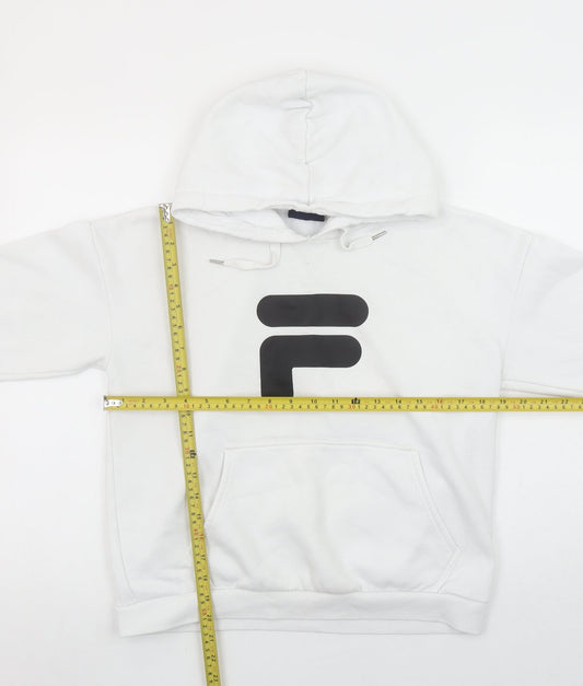 FILA Women White XS Pullover Hoodie Cotton Blend Logo Design