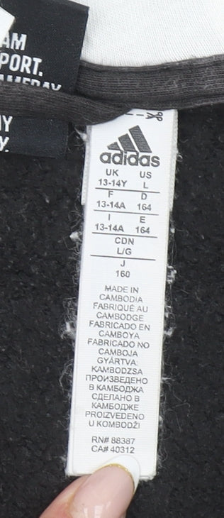Additional view of Adidas boys’ black full zip hoodie, size 13-14y cotton blend sportswear