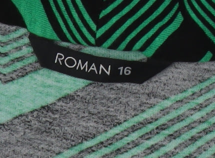 Additional view of Roman Women Green Geometric Wrap Dress, size 16, Viscose Jersey