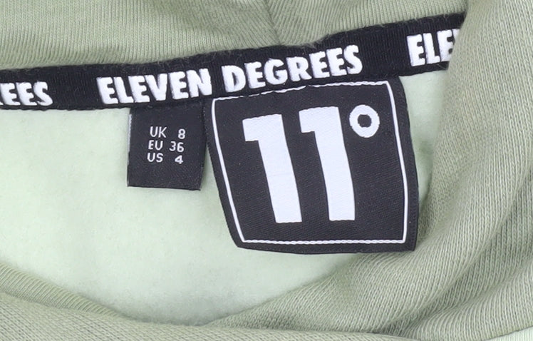 Eleven Degrees Womens Green Cropped Hoodie UK 8 Cotton Blend Logo Design