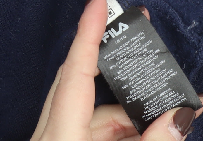 Fila Men's Blue Pullover Hoodie L Logo Fleece Sportswear