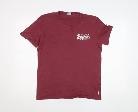 Mens UK Size M JACK & JONES Red Cotton T-Shirt