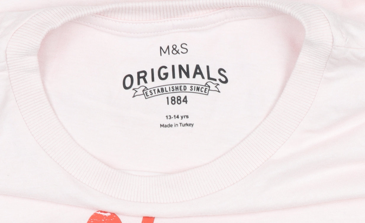 Marks and Spencer Teens Pink Basic Crew Neck Funny T-Shirt Size 14
