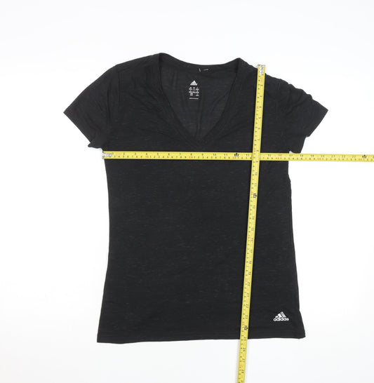 Adidas Womens Black V-Neck Slim Fit Short Sleeve Sports T-Shirt Size L