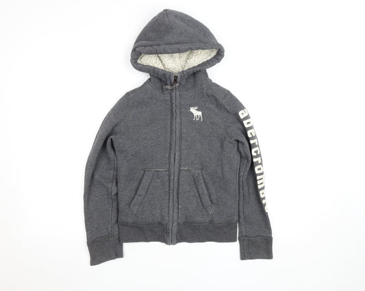 Abercrombie & Fitch Kids Boys Grey Full Zip Hoodie Sherpa Lined Size S