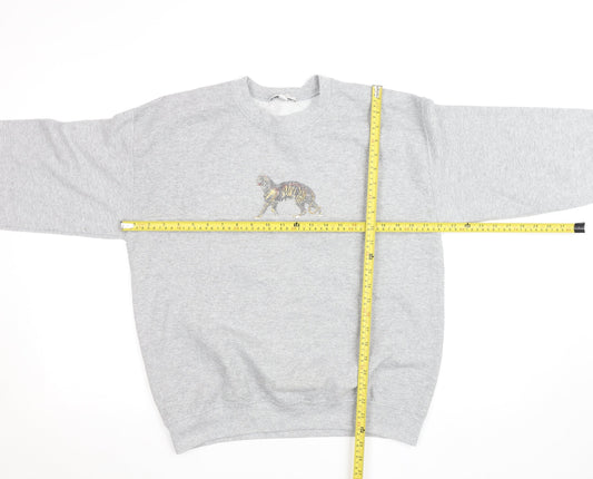 Topshop Women Grey Tiger Embroidered Pullover Sweatshirt Size M