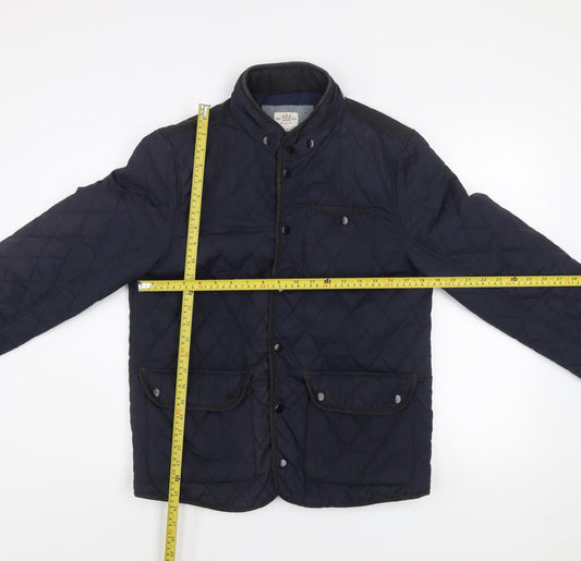 River Island Men's Blue Quilted Mid-Length Jacket Size M