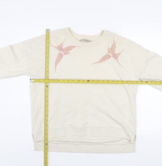 AllSaints Womens Beige Bird Embroidered Cotton Sweatshirt Size S