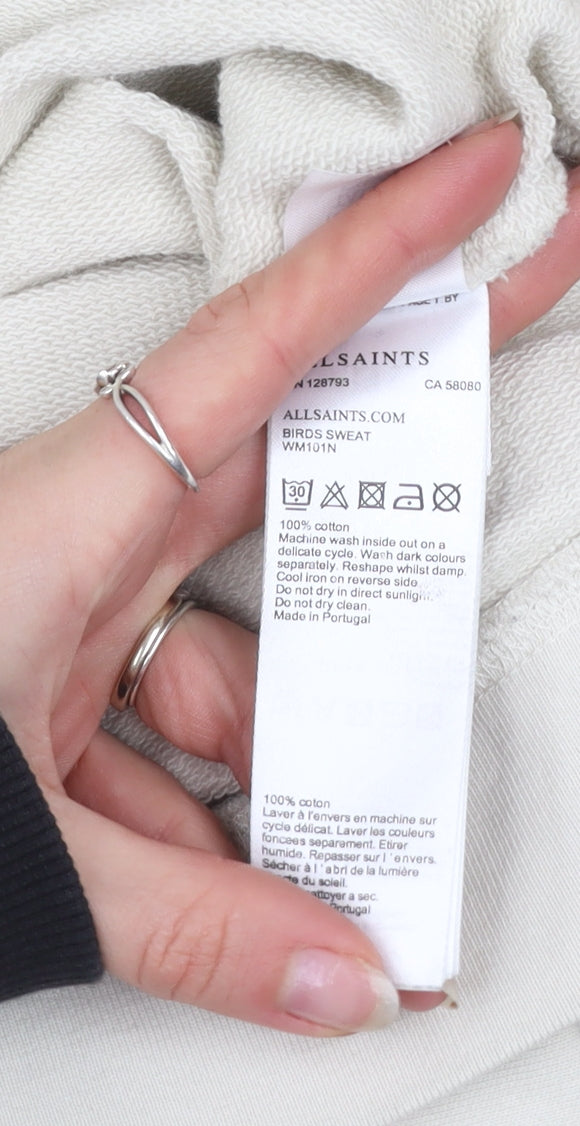 AllSaints Womens Beige Bird Embroidered Cotton Sweatshirt Size S