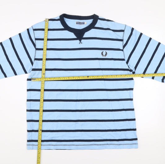 Fred Perry Men's Blue Striped Crew Neck Cotton Sweatshirt L