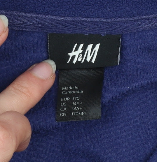 Additional view of H&M girls’ blue fleece zip-up activewear jacket, size 14, regular fit